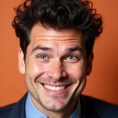 Headshot of comedian Barry O'Connell winking.